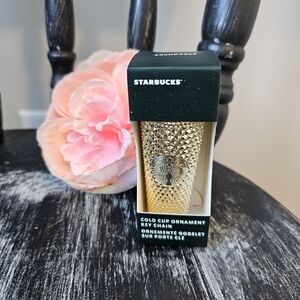 NEW 2022 Hoilday Gold Metallic Studded Starbucks Mini Tumbler Ornament Keychain